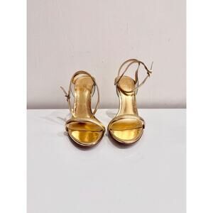 Schutz Skye Vinyl & Specchio Leather Stiletto High Heels Gold Women's Size US 8